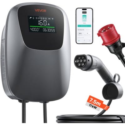 VEVOR Wallbox Wandlaadstation 11 kW Driefase CEE 16 A 400 V Type 2, Lader voor Alle Elektrische Voertuigen en Plug-In Hybrides, Intelligente Autolader met App-Bediening en Digitaal Display, IP65