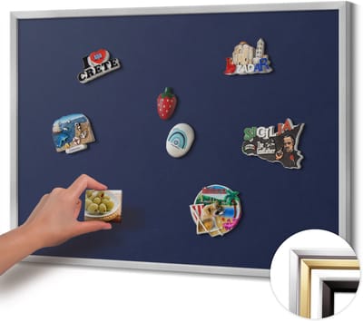 Wallfluent - Marine Magneetbord in Stijlvolle Kleuren - 80 cm x 60 cm - Magneetbord met Zilveren Frame - Kleur: donker marineblauw - Magnetisch Bord voor aan de Wand - Magnetisch Bord Decoratief - Magneetbord met Effen Frame