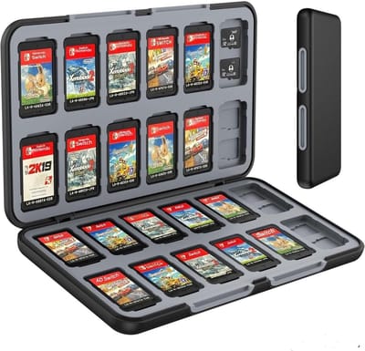 GELLDG Opbergdoos voor gamekaarten - Zachte siliconen voering - 24 vakjes voor gamekaarten en 48 vakjes voor SD-kaarten - Magnetische sluiting - Grote opbergdoos - Compatibel met Switch
