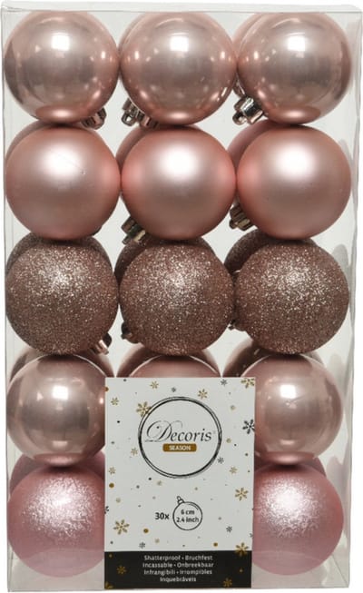 Decoris kerstballen - 30x st - lichtroze - D6 cm - kunststof - kerstversiering