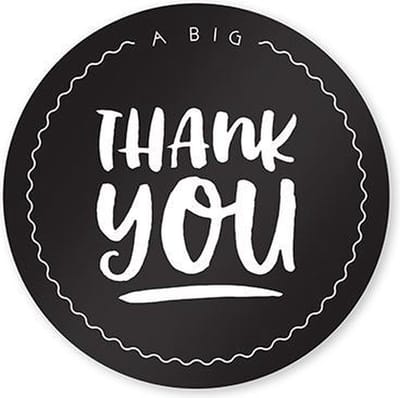 Cadeaustickers Bedankt sluitstickers Thanks sluitzegels zwart wit Thank You stickers rond 4,5 cm set 10 stuks