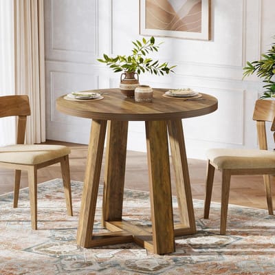 Tribesigns Ronde Eettafel voor 2-4 personen 80cm Ronde Keukentafel - Industrieel - bruin - 80 x 80 x 75 cm