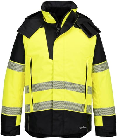 Portwest PW3 Vlamvertragende Modaflame Regen Hi-Vis winterjas FR606 - Geel/Zwart - L