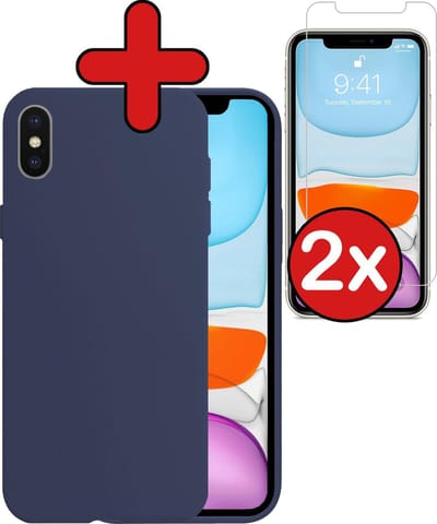 Hoesje - Met 2x Screenprotector - Geschikt voor Apple iPhone XR - Sterk & Shockproof - Telefoon Hoes - Back Cover - Siliconen Case - Telefoonhoes - Donkerblauw