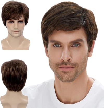 Korte Bruine Peruk voor Mannen, Perfect voor 70s 80s Disco, Halloween en Cosplay Feestjes, Fluffy Punk Rocker Stijl