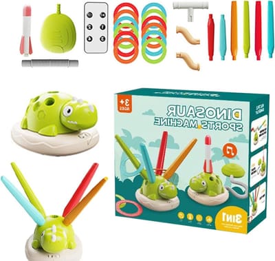 Buitenspellen Kinderen - Dinosaurus Speelgoed - Actief Spelen - Muziek en Raketlanceren - 30 x 26 x 12 cm - Multicolor