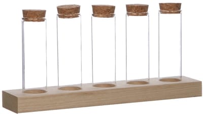 Glazen buisjes Ø3cm 5 buisjes op houten plankje - 6 st