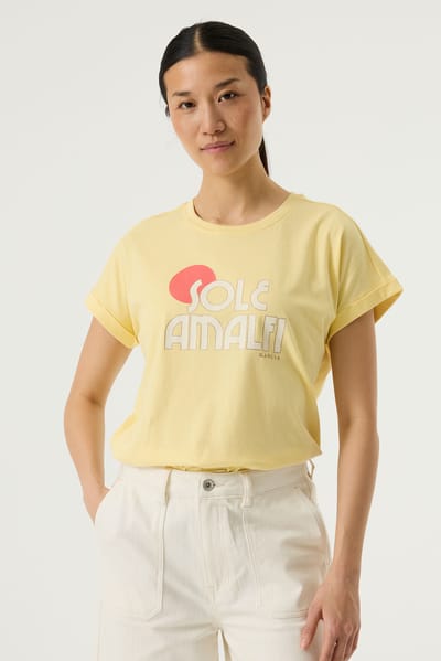 GARCIA Dames Tekst Print T-shirt Geel Korte mouw