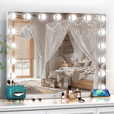 Verlichte Hollywood Make-Up Spiegel met Dimbare LED-lampen en Vergroting - 80x60 cm