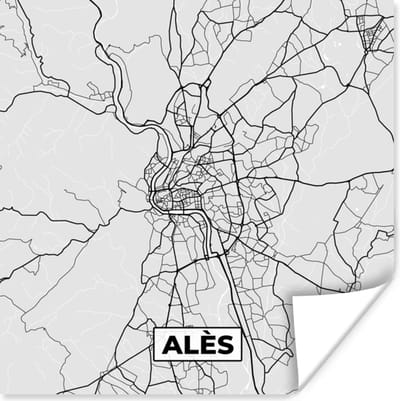 Poster Kaart – Stadskaart - Alès - Plattegrond – Frankrijk - 100x100 cm XXL