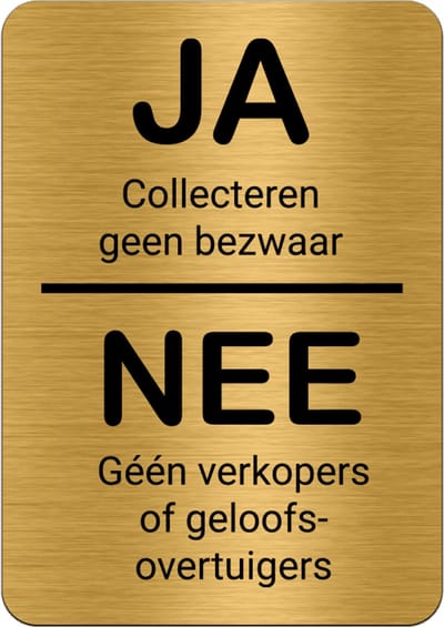 Brievenbusbordje Goud - JA collecteren, NEE geen verkopers - 5 x 8 cm - ronde hoeken - incl. 3M-tape | Gratis Verzending | Decoporta