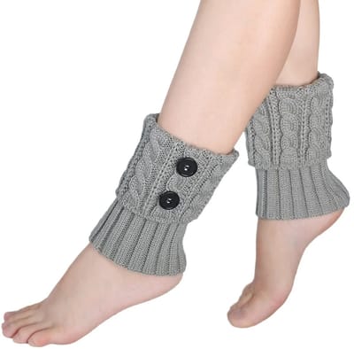 WiseGoods Premium Beenwarmers Dames – Gebreid Kabelpatroon – Warme Enkelwarmers – One Size – Trendy Laarzen Accessoire – Grijs