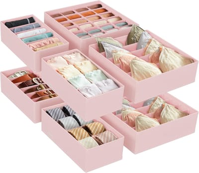 Famanu - Set van 8 opvouwbare lade-organizers voor ondergoed, sokken en accessoires, roze