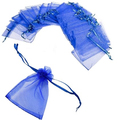 Dailygoody - Kleine Organza Zakjes - Snoepzakjes - Trekkoord - 12 x 9 cm - Sieradenzakjes - Geschikt voor Bruiloft en Feestjes - Blauw