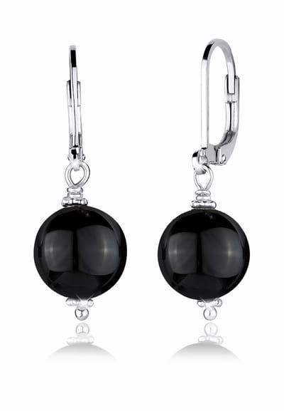 Elli - Oorbellen - Dames met Kogel Onyx Edelsteen Zwart in 925 Sterling Zilver - Dames