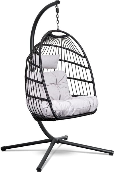Egg Hangstoel - Hangstoel met Standaard - Chair voor Binnen en Buiten - Zwart en Wit
