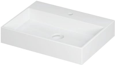 INK United Wastafel Porselein met 1 Kraangat incl. Porseleinen Click Plug en Verborgen Overloop Systeem - 600x450x110 mm - Mat Wit
