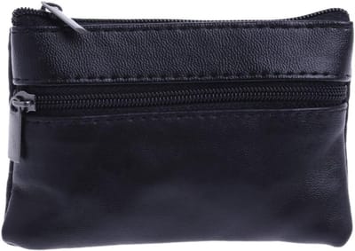 Stijlvolle leren portemonnee met sleutelhanger en rits, compact formaat voor geld en munten, ideaal als cadeau, zwart, 10.5 x 7.5 cm
