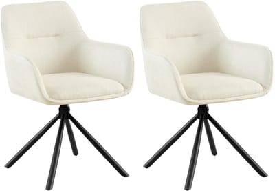 CLP Tipton Set van 2 Eetkamerstoelen - met rugleuning - klassiek - draaibaar - stof - Stof/creme