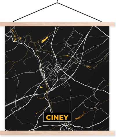 Posterhanger incl. Poster 40x40 cm - Schoolplaat - Plattegrond - Kaart - Ciney - Stadskaart - Goud - Textielposter - Blanke latten - Stadskaart