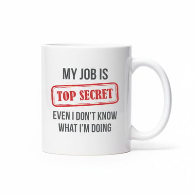 “Mijn Werk Is Top Secret… Zelfs Ik Weet Niet Wat Ik Doe” Mok 330 ml – Grappige Kantoor Humor Beker – Perfect Cadeau voor Collega’s & Werkplekken