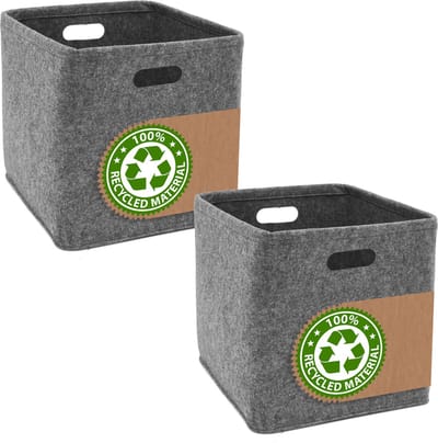 Recycled Vilt: Set van 2 Opbergmanden 33x38x33 Opbergbox voor Kallax Inzet Vilten Mand Opbergbak