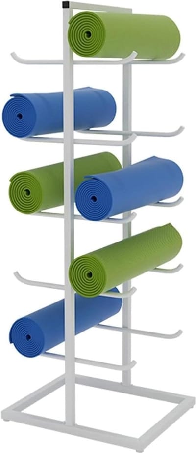 Yogamathouder Rek - Opbergrek Matten - Sportspullen Organiseren - Ruimtebesparend Ontwerp - 58 x 40 x 130 cm - Wit