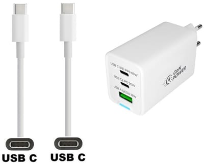OneOne 65W super snellader met 3 poorten. Oplader met Sterke 0,8m USB C naar C kabel. PPS GaN PD lader adapter past op Chromebook laptop met USB C van Acer, Apple, Asus, Dell, HP, Huawei, Lenovo, Microsoft, MSI, Panasonic, Samsung, Toshiba.