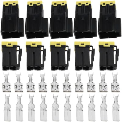 Dailygoods - 2-weg 2-pins Connectoren - Hoge Stroom - 60AMP - Geel en Zwart - Voor Auto en Motor - Inclusief Terminals - 5 Stuks