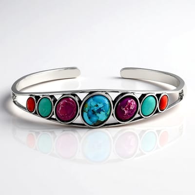 Cavill - Zilveren Armband Open - 925 Sterling Zilver Geoxideerd - Blauwe Kingman Mohave Turkoois & Turkoois Cabochons - Duurzame Edelsteen Sieraden