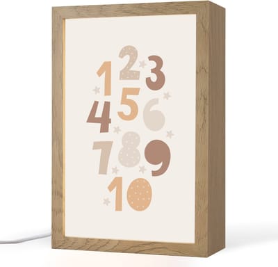 Nachtlampje 20x30 cm - Kinder lampje - Getallen - Educatief - Leren tellen - Cijfers oefenen voor kinderen - Pastel kleuren - Tafellamp kinderkamer - Slaapkamer lamp - Bedlamp kinderen - Kinderlampje stopcontact - Wandlamp babykamer - Nachtlampjes