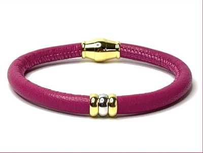 NIEUW! Jolla - dames armband zilver - leer - magneetsluiting - bedels - tweekleurig - Single Ladies Gold - Fuchsia