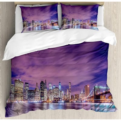New York Beddengoedset Dekbed Dekbedovertrek Kussenslopen NYC Dat Nooit Slaapt Reflecties Op Manhat Beddengoedovertrek Tweepersoonsbedset US King(264x228cm)
