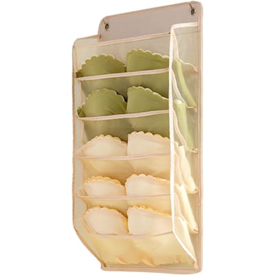 Kledingkast Hangende Ondergoed Organizer Mesh Oxford Stof PP Bord Ondergoed Wandplank Kledingkast Hangen 5 Pockets beige