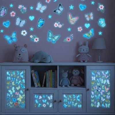 3D vlinder muursticker voor kinderkamer, zelfklevende lichtstickers voor plafond en woonkamer, afneembaar en decoratief