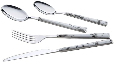 Maestro MR-1535A-24 Moderne Bestekset - 24-delig - 6 Personen - Hoogwaardig Roestvrij Staal & Kunststof - Ergonomische Handgrepen - Zilver/Zwart