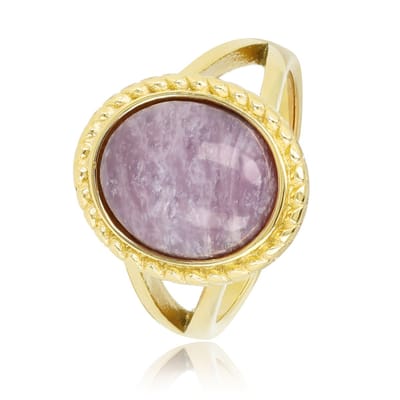 My Bendel - Goudkleurige Vintagering met Lilac Quartz Edelsteen - Vintage Ring met Edelsteen & Getwist Randje • Lilac Quartz - met Luxe Cadeauverpakking | Sieraden Voor Dames | Maat 16.00 Mm / Maat 50