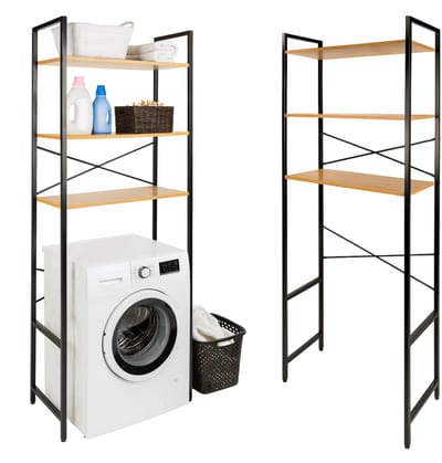BEGRYF - Wasmachinerek - metaal en houtlook - eikenkleur - 2-in-1 - 66x30x186 cm