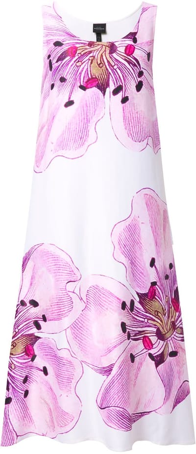 Ulla Popken - Dames - Midi-jurk bloemen tulp-silhouet ronde hals mouwloos - Mauve - Maat 46+