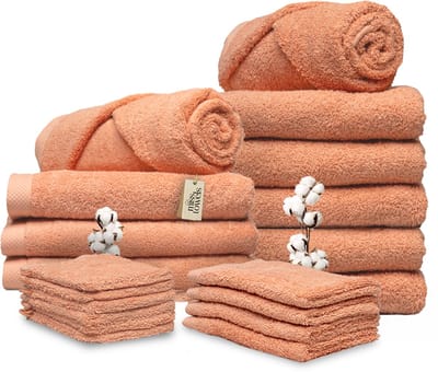 Miss Towels - Familieset - Zalm - 5 Sterren Hotelkwaliteit Handdoeken - Badlakens - Gastendoekjes - Washandjes - 6+4+4+6 stuks - Made in Portugal