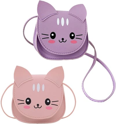 Schattige Cartoon Crossbody Tas voor Meisjes - Mini Schoudertas voor Kattenliefhebbers, Opbergzakje in Lichtpaars en Roze