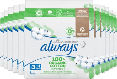 Always Cotton Protection - Night - Maandverband Met Vleugels - Voordeelverpakking 12 x 8 stuks