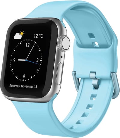 Siliconen bandje - geschikt voor Apple Watch series 1/2/3/4/5/6/7/8/9/10/11/ SE (1,2,3) / Ultra (1,2,3) met maat 44 mm / 45 mm / 46 mm / 49 mm - Lichtblauw
