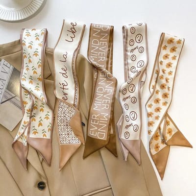 5 stuks/set Serie Zijde Satijn Sjaal Dames Stof Haarbanden Hoofddeksel Accessoires Dames Sjaals Lint Nekbanden voor Handvat Tas beige