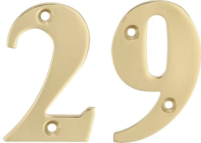 AMIG Huisnummer 29 - massief messing - 5cm - incl. bijpassende schroeven - gepolijst - goudkleur