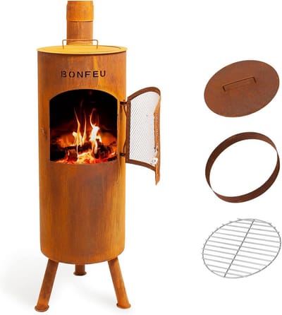 Multifunctionele Tuinhaard met Barbecue Rooster - Zwart en Roestkleurig