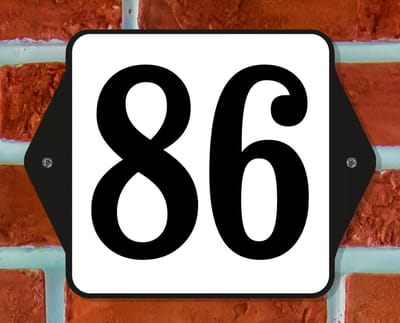Huisnummerbord Klassiek - Nummer 86 - 14 x 11 cm - incl. bevestiging | - naambord - nummerbord - voordeur