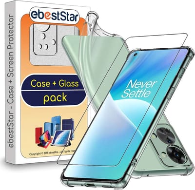 ebestStar - Hoes geschikt voor OnePlus Nord 2T 5G, Silicone Slim Cover Case, Versterkte Hoeken en Randen hoesje, Transparant + Gehard Glas