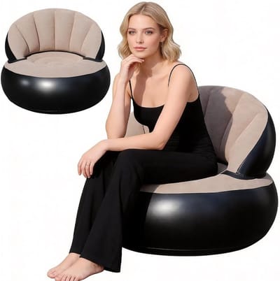 Opblaasbare sofa, 2-in-1 luchtbank, opblaasbaar met gevlokt oppervlak, waterdicht, draagbare stoel met pomp voor woonkamer, outdoor, camping, strand, reizen, bank, zitzak (grijs)
