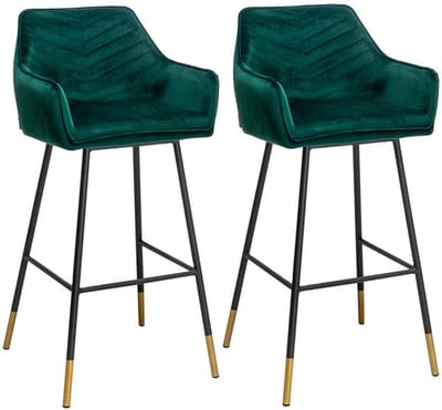 Bronx71® Velvet barkruk Fiona groen 65-78 cm - Barkrukken set van 2 - barstoel